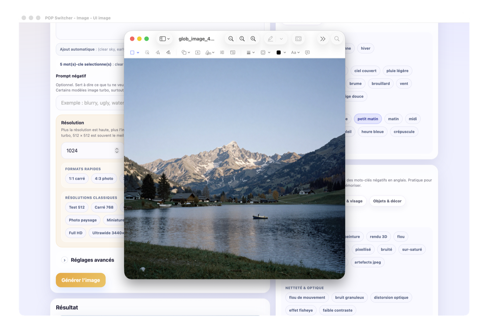 Deuxième interface image POP Switcher avec création locale