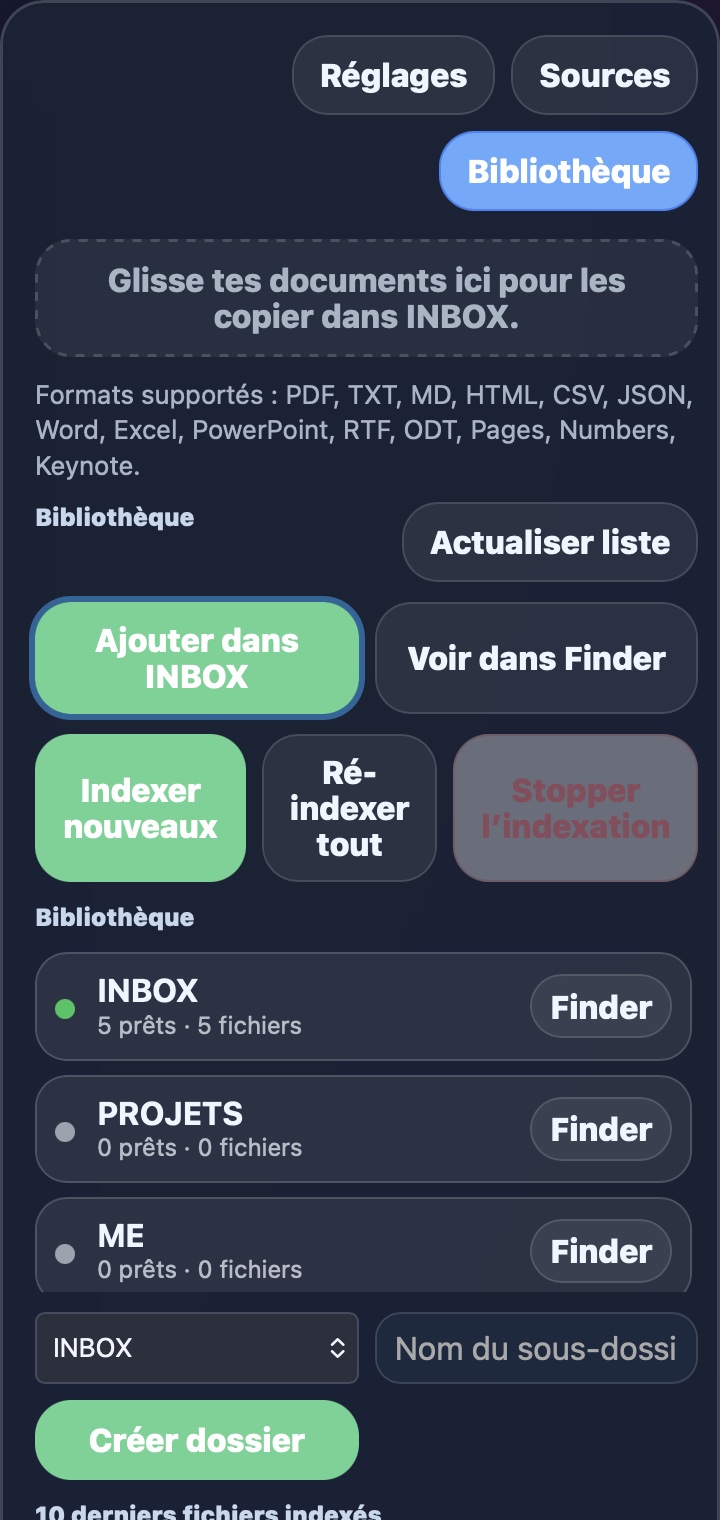 Commandes d’importation, d’indexation et de classement dans Bibliothèque