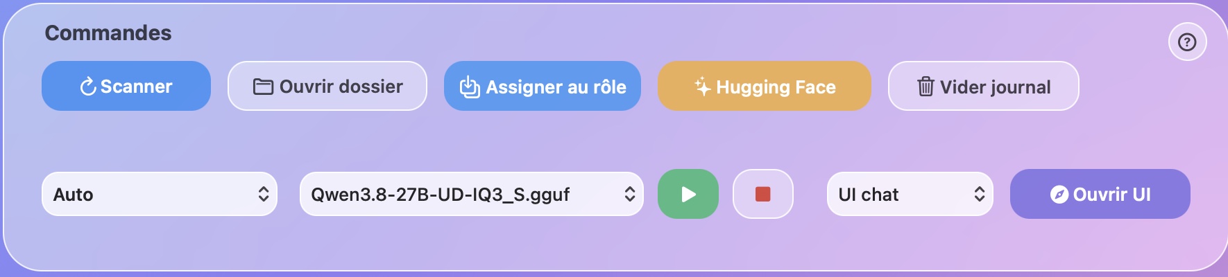 Scanner, ouvrir le dossier, assigner le modèle au rôle Chat puis ouvrir son interface