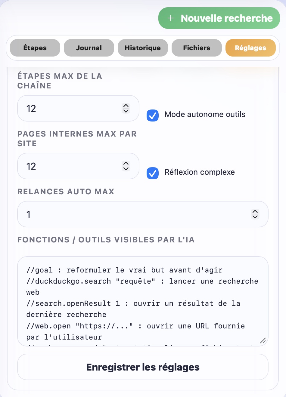Limites de chaîne, exploration complexe, relances et catalogue d’outils de Réflexion